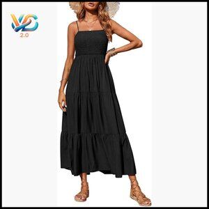 Maxi Dress Spaghetti Strap Smocked Tiered Boho Beach Sundress